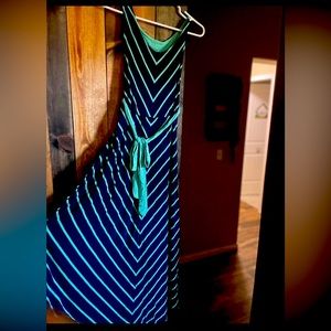 Navy blue and teal maternity maxi